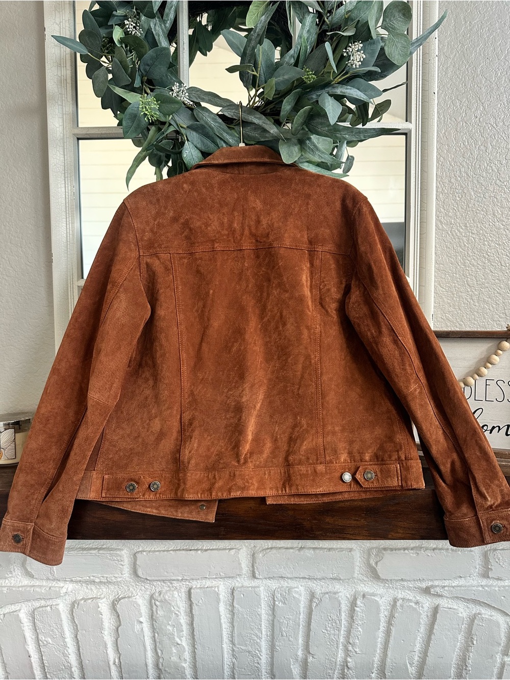 Charter Club Genuine Leather Cognac Brown Trucker Jacket Women's Medium - Picture 7 of 8
